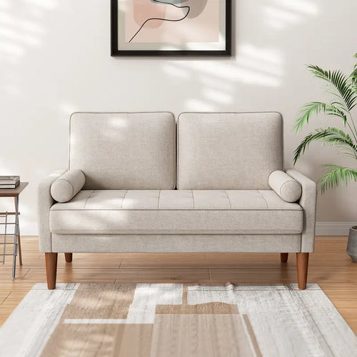 Canapé 2 places en lin, 121 cm avec matelas à ressorts et accoudoirs, fauteuil d'appoint moderne pour couple