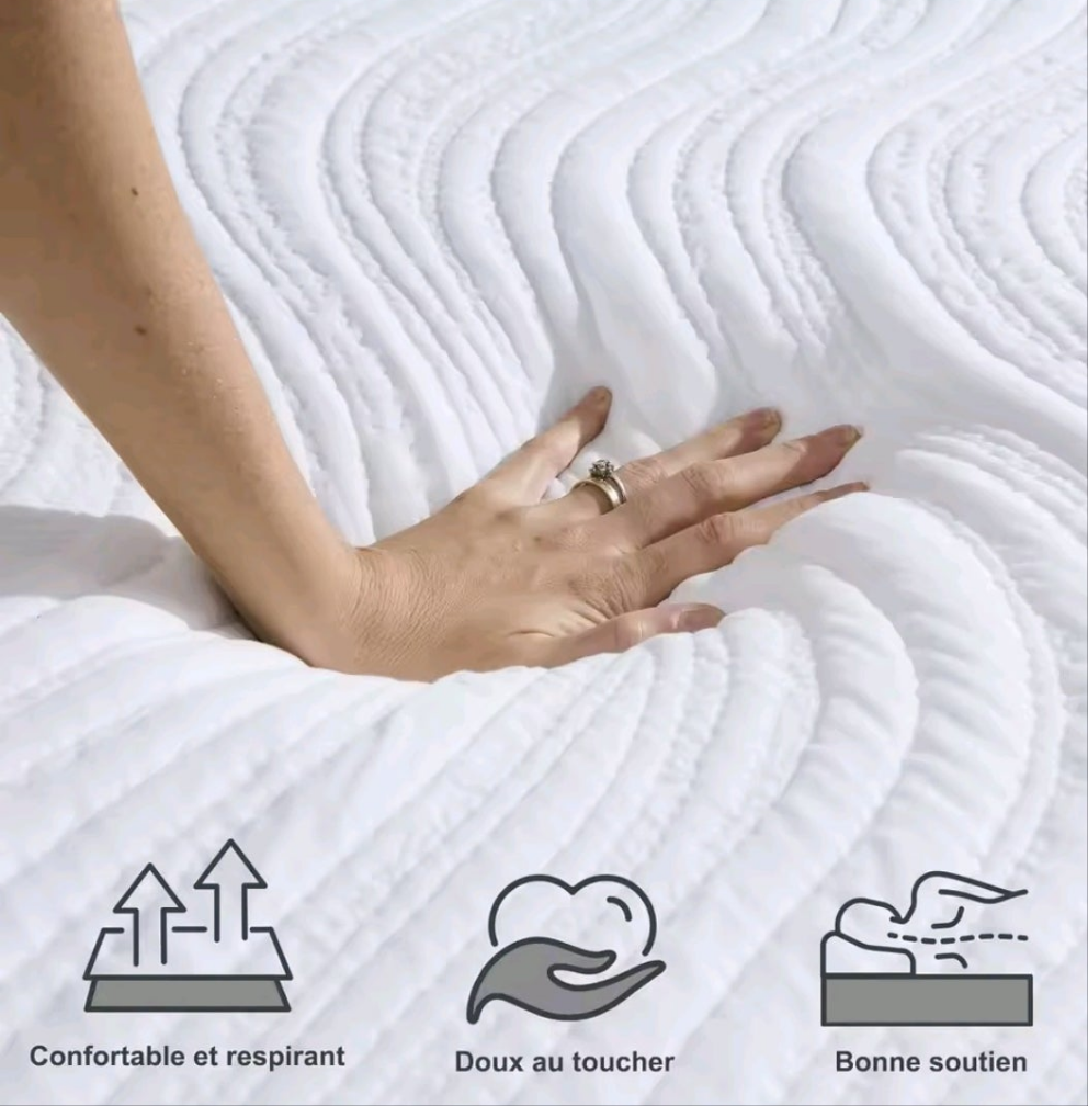 Pack Complet Lit Double Chêne Clair + Matelas + Parure de Lit 160x200